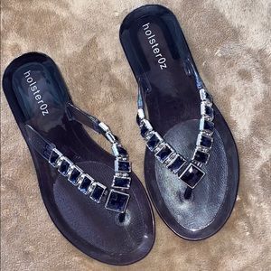 Jeweled Sandals With Low Heel
